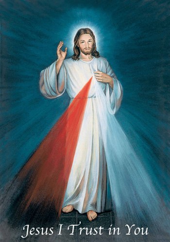 Divine Mercy image, the original by Eugene Kazimierowski at the direction of Sister Faustina of Poland, Vilnius, 1934.